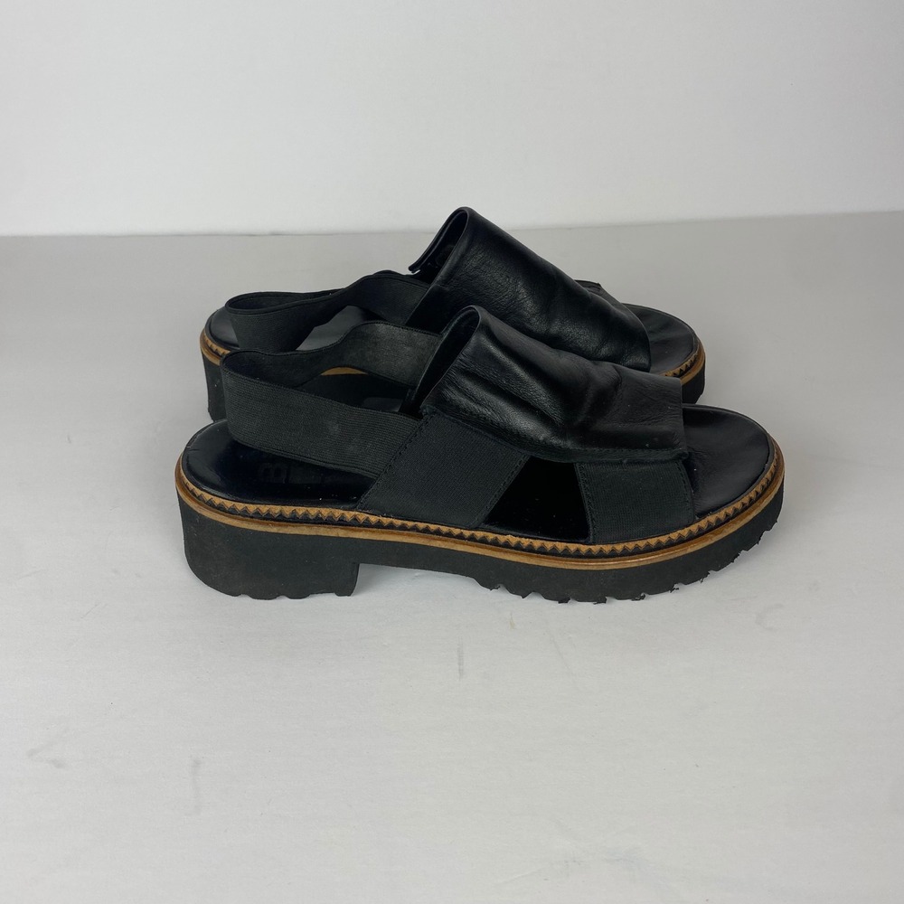 Bueno Amy Black Leather Platform Slingback Sandals Lug‎ Sole Women EU 36